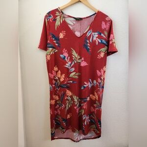 Christian Siriano Women's Red Floral‎ Hi-Low Shift Dress Large